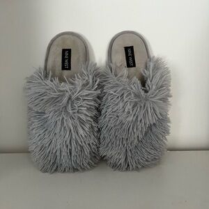 Nine West Plush Fuzzy Slide Slippers in Gray